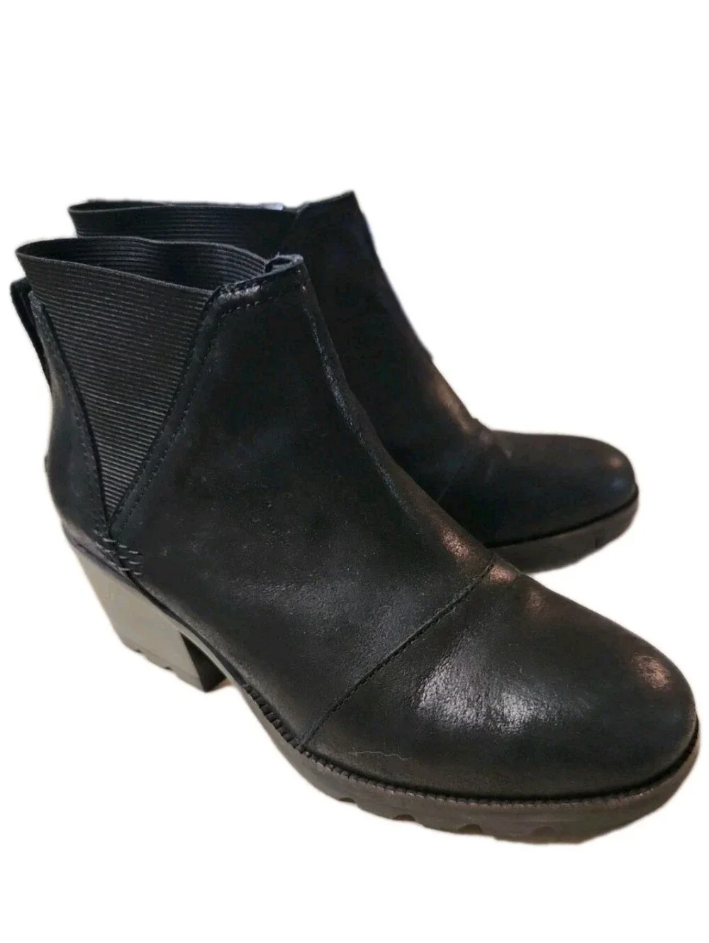 SOREL Women's Cate Chelsea Lug Ankle Boot Black Leather Womens 7 Waterproof New